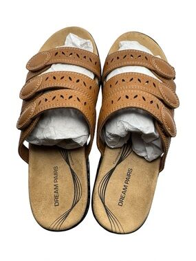Dream Pairs Women's Tan Triple Strap Slide Sandal Arch Support Size 8.5 US‎